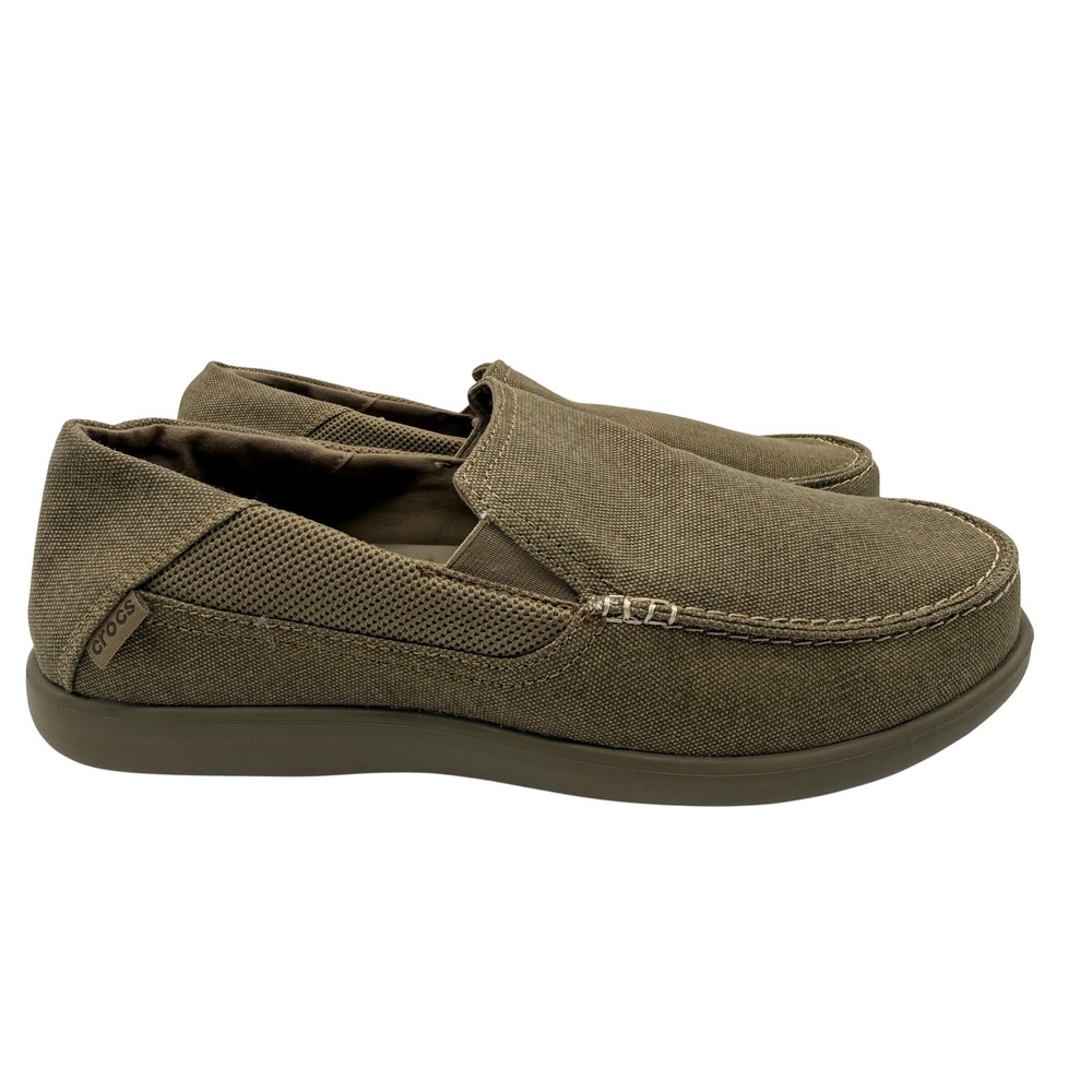 Crocs Santa Cruz Loafers Mens 12 Brown Excellent Canvas Slip On Casual Shoes